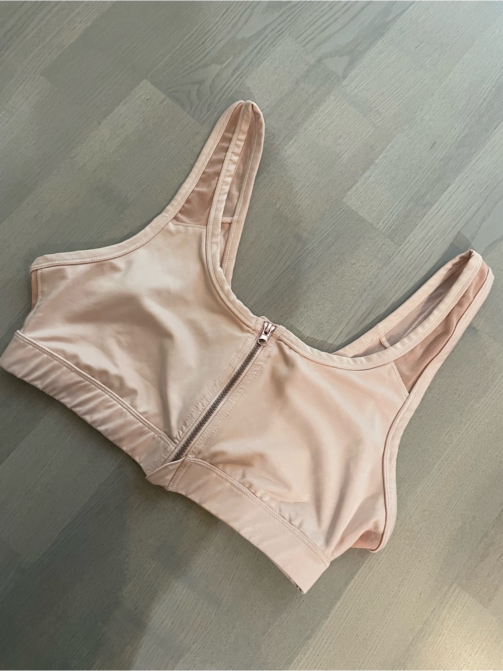 Dex Pale Blush Satin Front-Zip Sports Bra